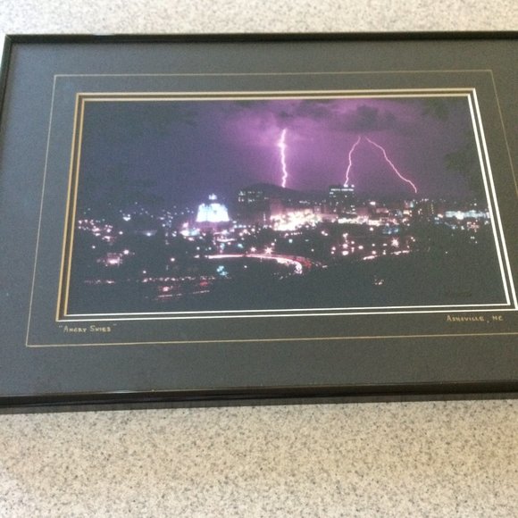 Framed Photo of Lightning Storm over Asheville NC